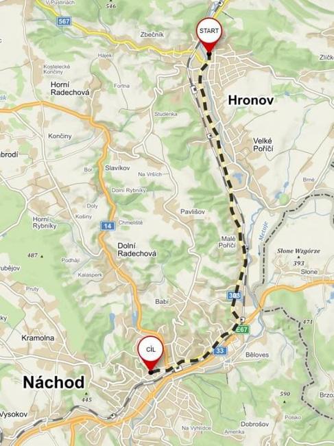 Dopravní omezení na silnici mezi Hronovem a Náchodem