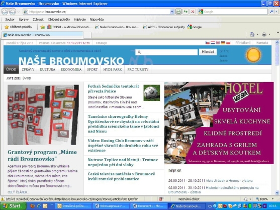 Zpravodajský portál Naše.Broumovsko.cz je tu rok a stal se komunikační platformou regionu