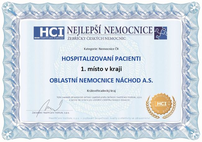 Oblastní nemocnice Náchod je nejlepší v kraji z pohledu hospitalizovaných pacientů, zlepšuje se i ekonomicky