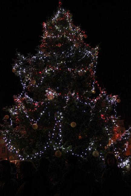 Na broumovském náměstí se včera večer rozsvítil městský vánoční strom