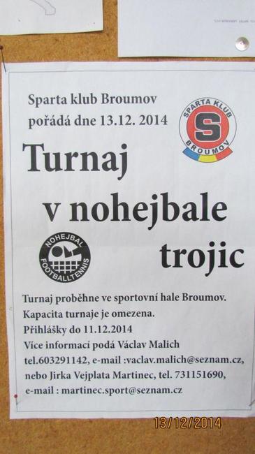 Spartaklub Broumov zahájil tradici předvánočních nohejbalových turnajů