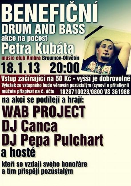 Sbírka a benefiční akce na pomoc pozůstalým Petra Kubáta