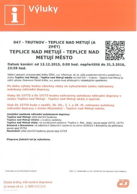 Výluka na železniční trati v Teplicích nad Metují potrvá do konce března