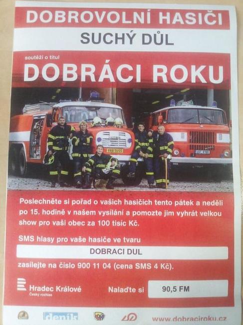 Dobrovolní hasiči ze Suchého Dolu soutěží o titul Dobráci roku