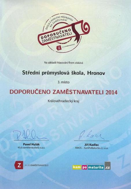 Hronovská průmyslovka patří k nejlepším školám v kraji