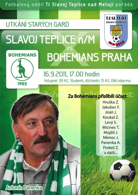 Soutěž o vstupenky na fotbalové utkání staré gardy Bohemians Praha v Teplicích nad Metují