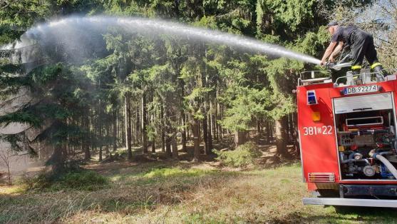 Čeští a polští hasiči nacvičovali společné hašení lesního požáru na státní hranici