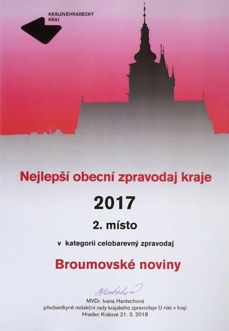 Broumovské noviny jsou druhý nejlepší zpravodaj měst a obcí v Královéhradeckém kraji