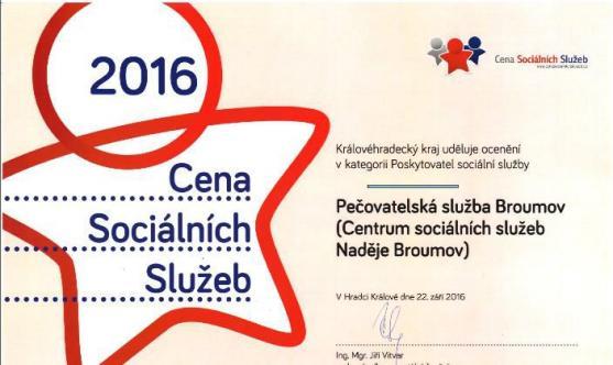 Broumov získal dvě ocenění za přínos v sociálních službách 2016