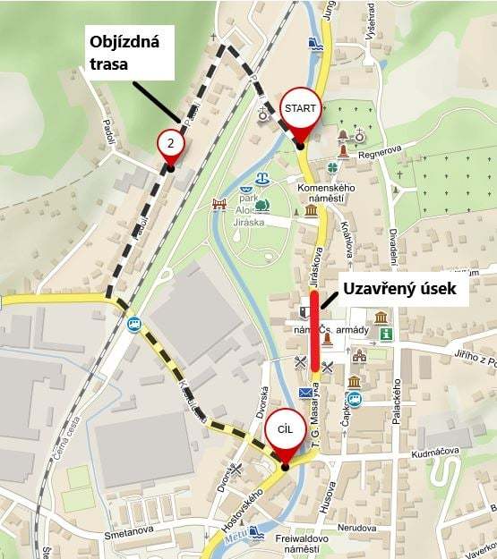 Dopravní omezení na silnici mezi Hronovem a Náchodem