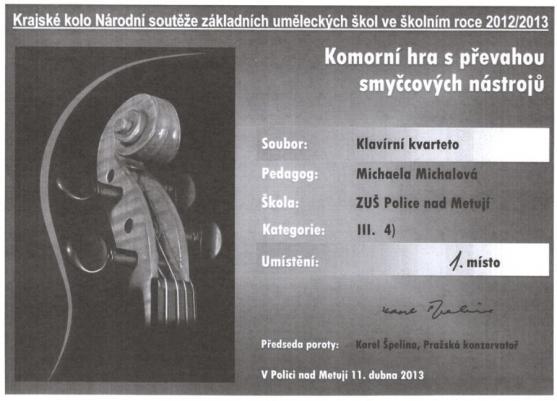 Čtyři kategorie, čtyři vítězství. Polická ZUŠ ovládla krajské kolo v komorní hře souborů 