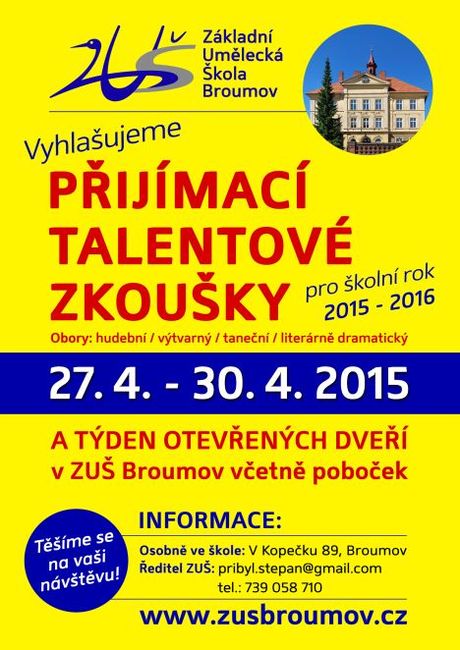 Základní umělecká škola Broumov zve na talentové zkoušky a pořádá týden otevřených dveří 