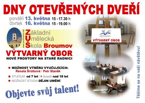 Výtvarný obor ZUŠ Broumov pořádá Dny otevřených dveří 