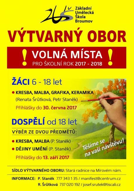 Výtvarný obor ZUŠ Broumov má stále volná místa pro žáky i dospělé