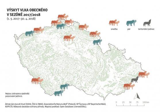 Do České republiky zasahuje šestnáct vlčích teritorií. Jedno z nich je i na Broumovsku