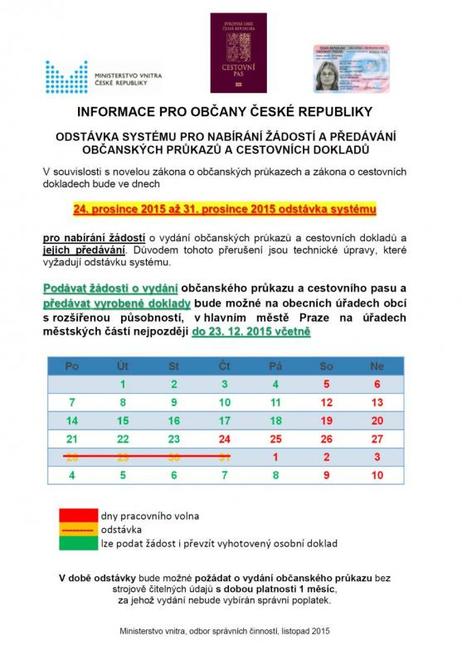 Mezi svátky bude odstaven systém pro nabírání a vydávání občanských průkazů i pasů