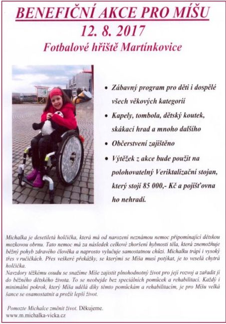 Charitativní akce podpoří desetiletou Michalku