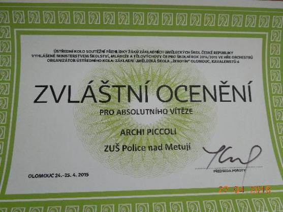 Polický orchestr Archi Piccoli se stal absolutním vítězem celostátní soutěže uměleckých škol 
