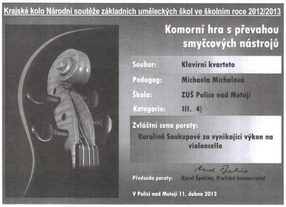 Čtyři kategorie, čtyři vítězství. Polická ZUŠ ovládla krajské kolo v komorní hře souborů 