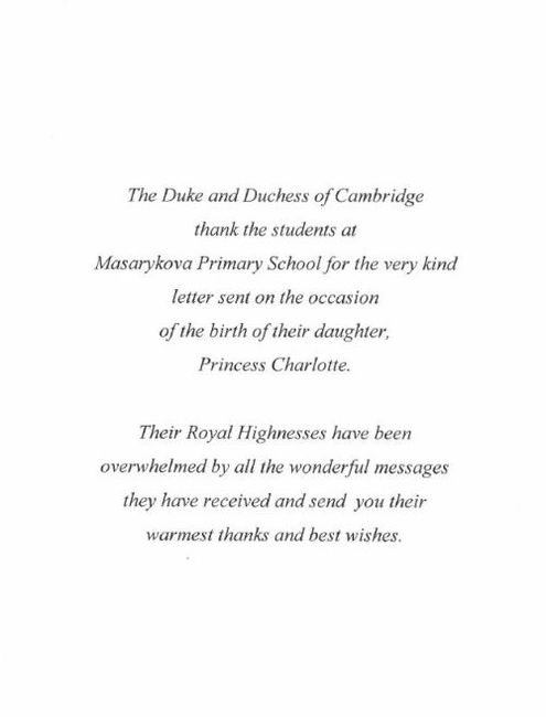 Žáci Masarykovy školy dostali dopis z královského paláce