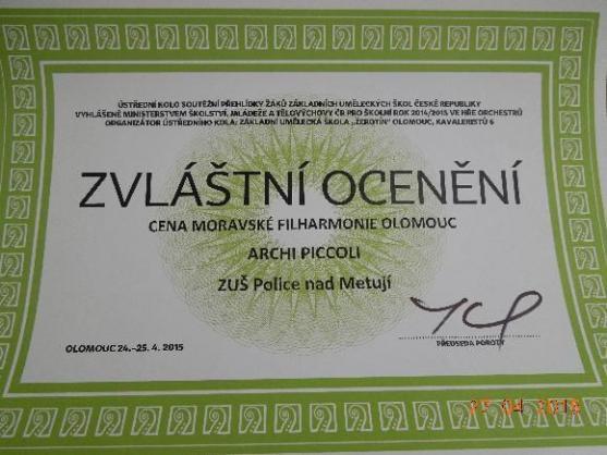 Polický orchestr Archi Piccoli se stal absolutním vítězem celostátní soutěže uměleckých škol 
