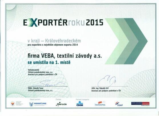 Broumovská VEBA nejlepším exportérem roku 2015 v Královéhradeckém kraji 