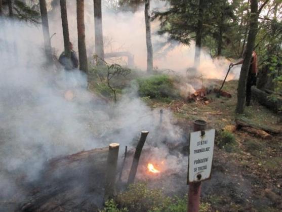 Hasiči dohašovali v Adršpachu požár hrabanky v těžko přístupném terénu