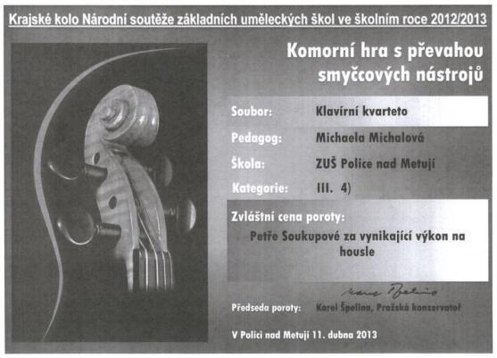 Čtyři kategorie, čtyři vítězství. Polická ZUŠ ovládla krajské kolo v komorní hře souborů 