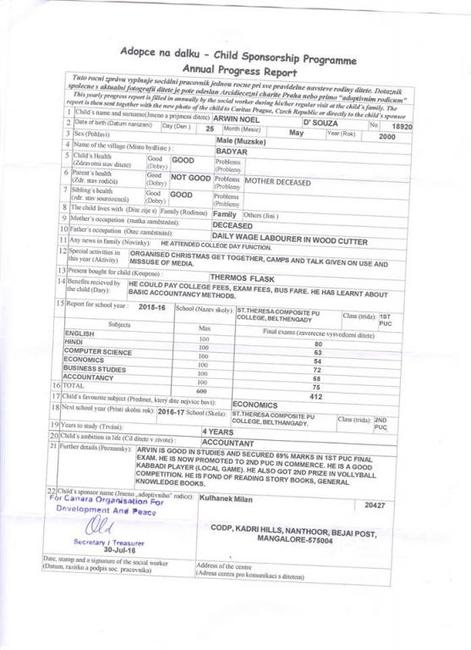 Gymnázium Broumov podporuje studium indického chlapce Arwina Noela de Sousy