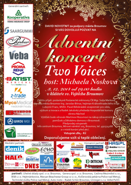 Série Adventních koncertů Davida Novotného podpoří charitu 