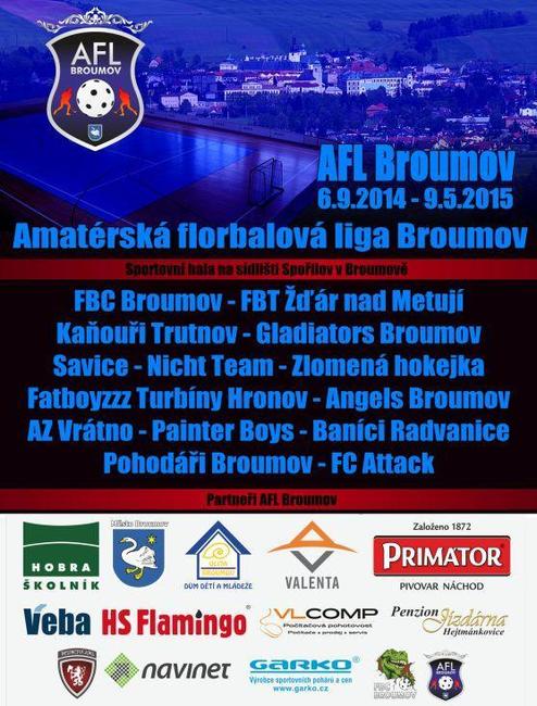 Florbalová liga Primátor AFL Broumov pokračuje v sobotu druhým kolem