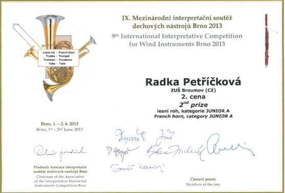 Studentka ZUŠ Broumov získala 2. místo na soutěži dechových nástrojů v Brně 