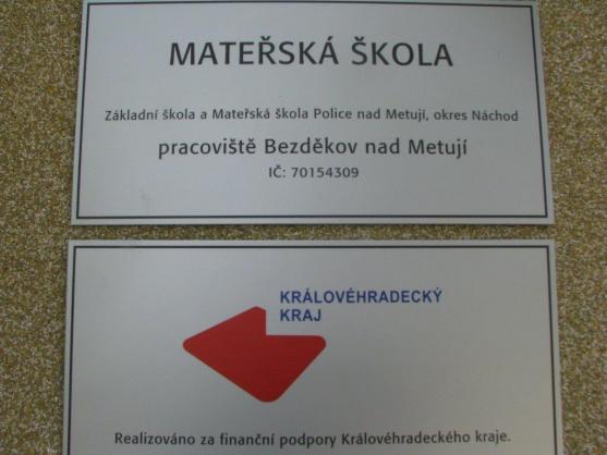 Mateřská škola v Bezděkově nad Metují je vybavena novým nábytkem