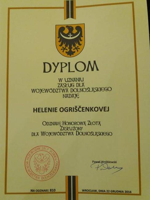 Při zahájení polsko-českého kulturního roku ve Świdnici byli oceněni Helena Pavlenko Ogriščenková a Rudolf Vogel