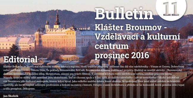 Broumovský klášter zveřejnil prosincový informační bulletin 