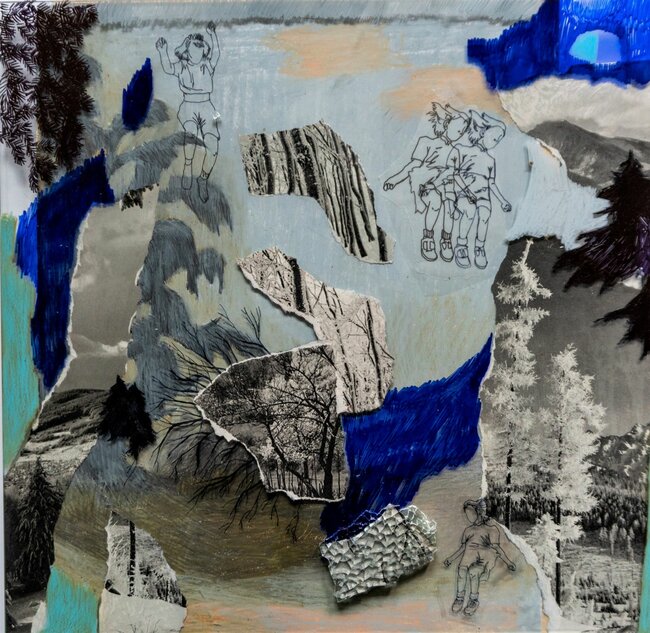 Příběh Slunce a Měsíce v kolážích Klaudie Hlavaté