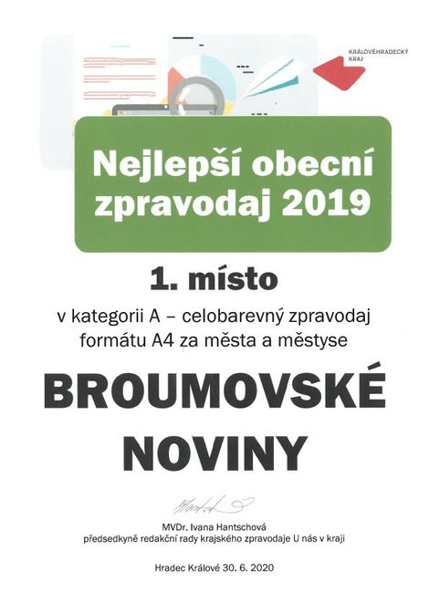 Broumovské noviny jsou nejlepší zpravodaj v Královéhradeckém kraji za rok 2019 