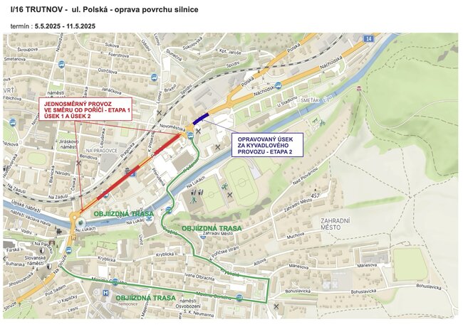 Řidiče v Trutnově čeká několik uzavírek