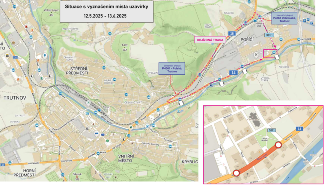 Řidiče v Trutnově čeká několik uzavírek