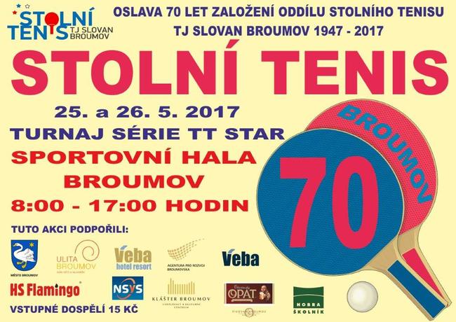 Oddíl stolního tenisu TJ Slovan Broumov si v letošním roce připomíná 70 let od založení v listopadu 1947