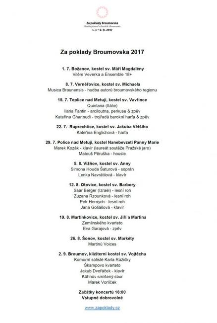 Hudební festival Za poklady Broumovska nabídne letní koncerty špičkových interpretů