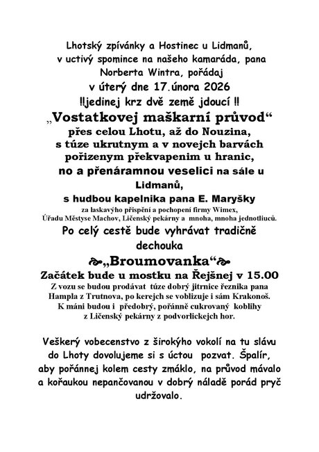 Vostatkovej maškarní průvod v Machově